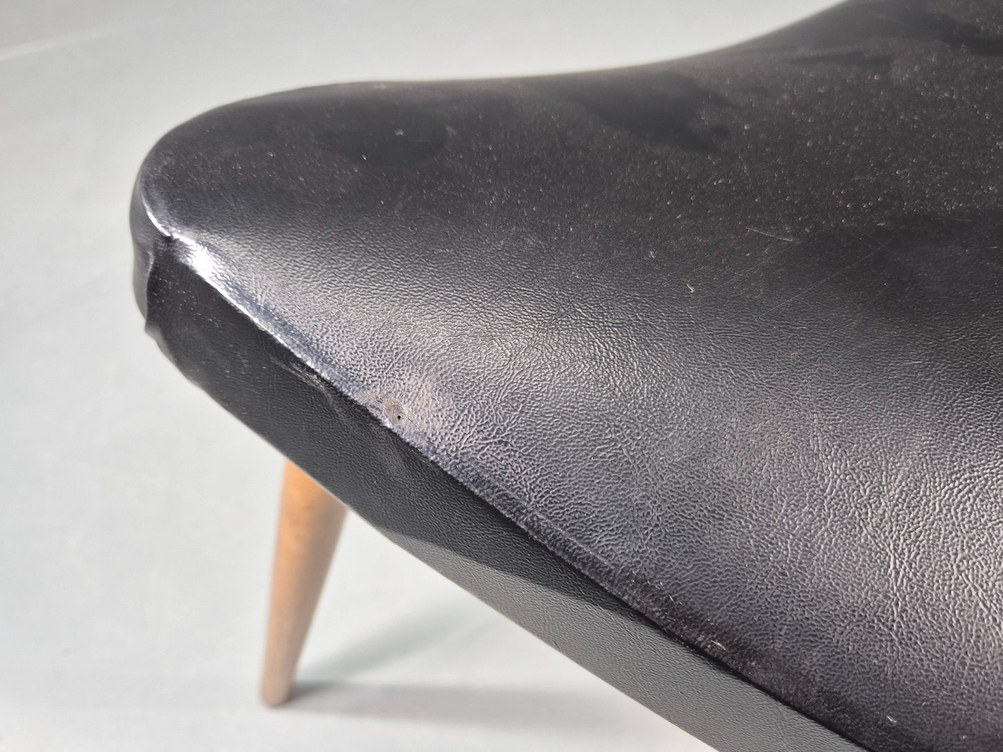 Vintage Danish Mid Century Footstool Triangular Black vinyl 1960s Retro EB12152
