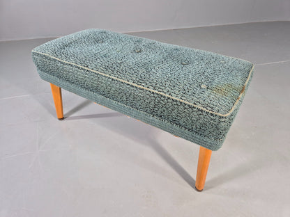 Vintage 1950s Footstool Turquoise Blue Boucle Beech Legs EB12797