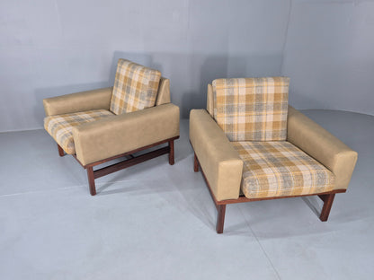 2 Vintage Danish Design Lounge Chairs New Leather and Wool Upholstery 1960s12040