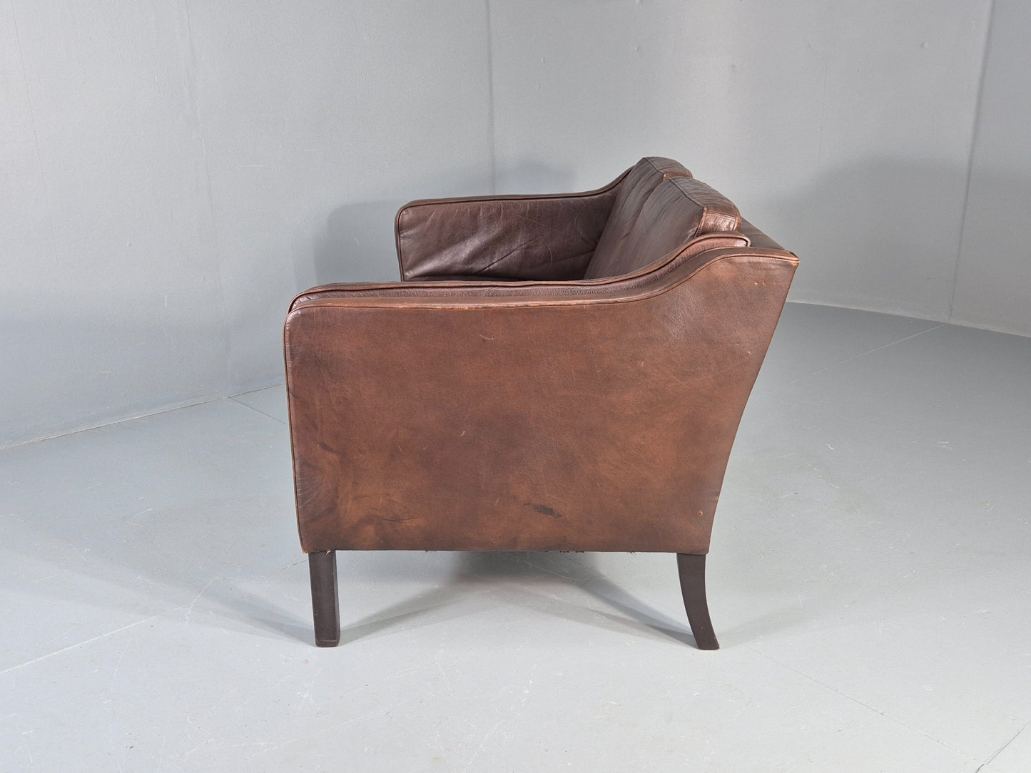 Vintage 2 seater Sofa Danish Brown Leather Mid Century Retro 1970s EB12423