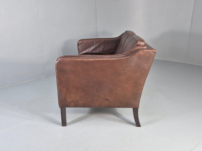 Vintage 2 seater Sofa Danish Brown Leather Mid Century Retro 1970s EB12423