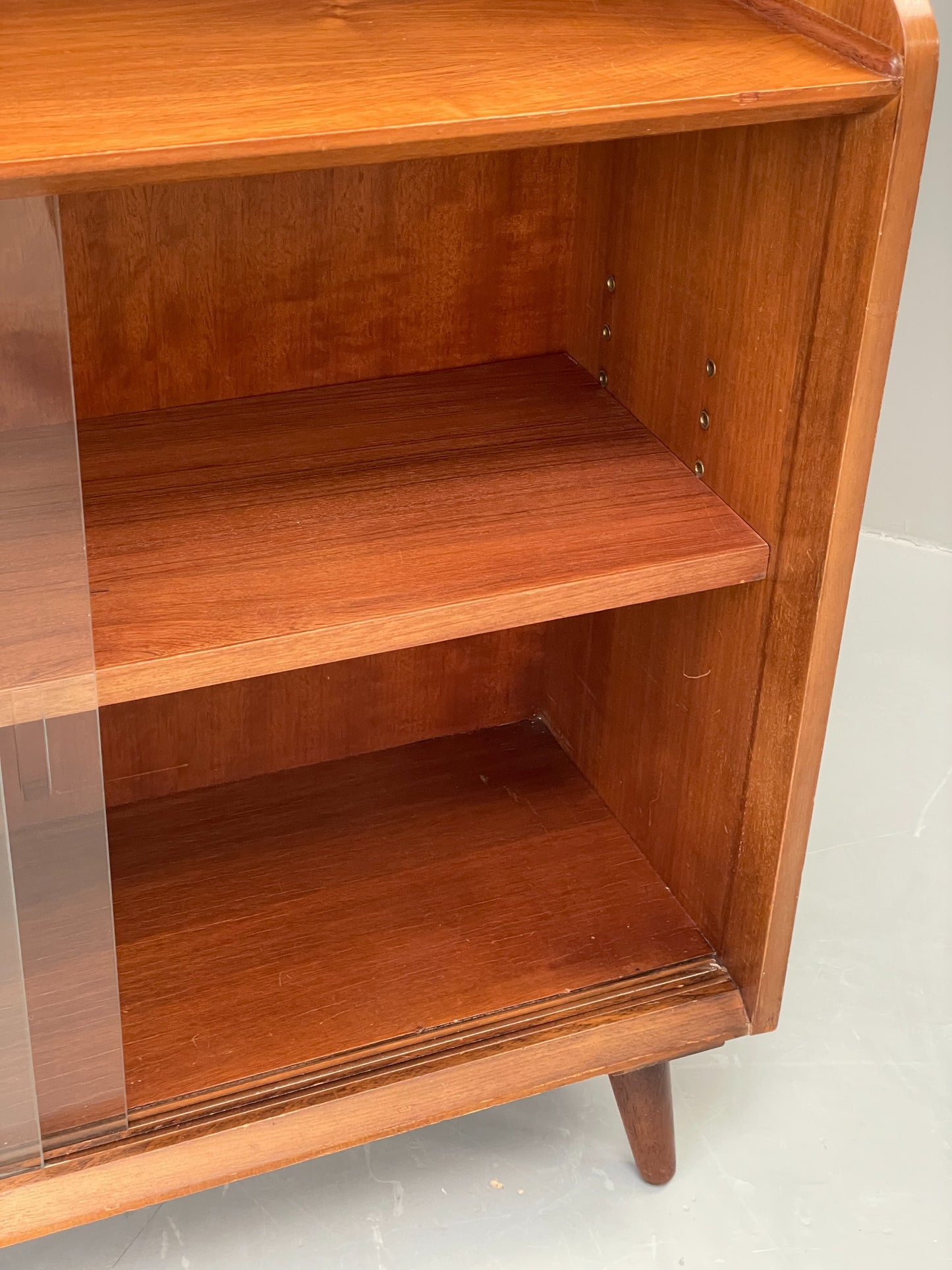 Vintage Bookcase Walnut 1960s Retro Midcentury Glass Doors Shelving EB12607