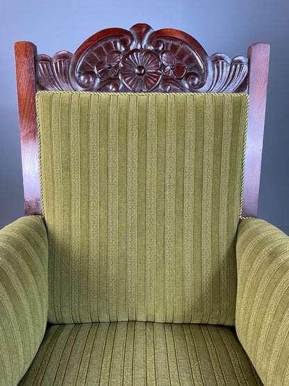 Antique Danish Lounge Chair Throne Type 1900s Green EB04587