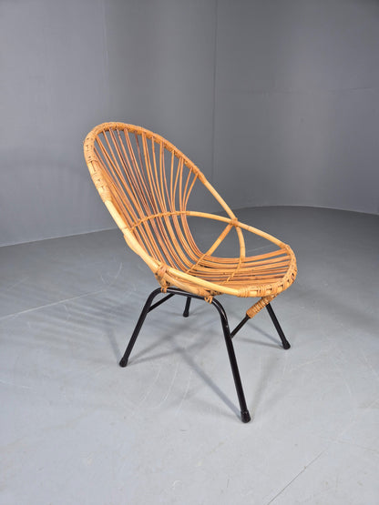 Vintage Cane Chair Bent Bamboo Rattan 1970s Retro Metal Base EB11600