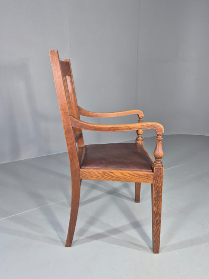 Antique Oak Elbow Chair Arts and Crafts Edwardian Vinyl Seat  EB12525