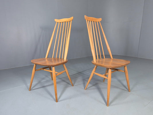 2 Vintage Ercol Goldsmith Dining Chairs Blonde Wood Frame 1970s Retro EB12984