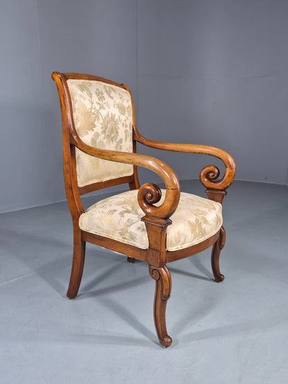 Antique Mahogany Arm Chair Louis Phillipe Style Floral Damask EB12857