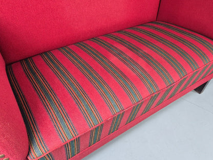 Vintage Danish 2 Seat Sofa Red Stripe Wool 1950s Retro Mid Century EB12735