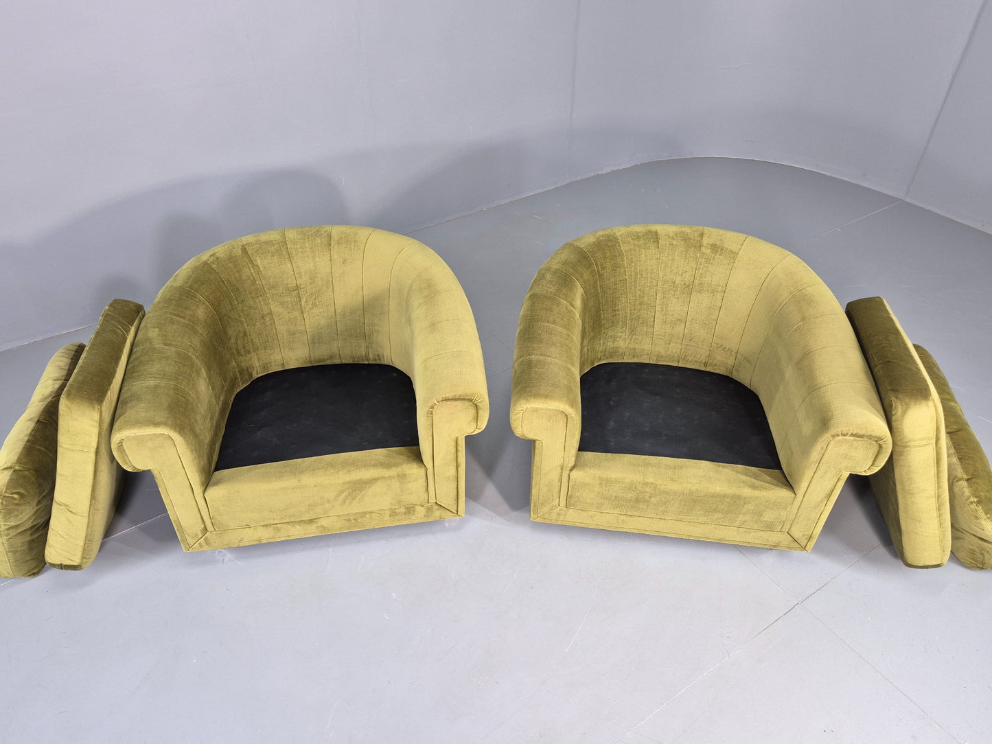 2 Vintage 1970s Lounge Chairs Danish Design Green Velvet Velour Retro EB12640
