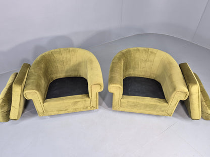 2 Vintage 1970s Lounge Chairs Danish Design Green Velvet Velour Retro EB12640