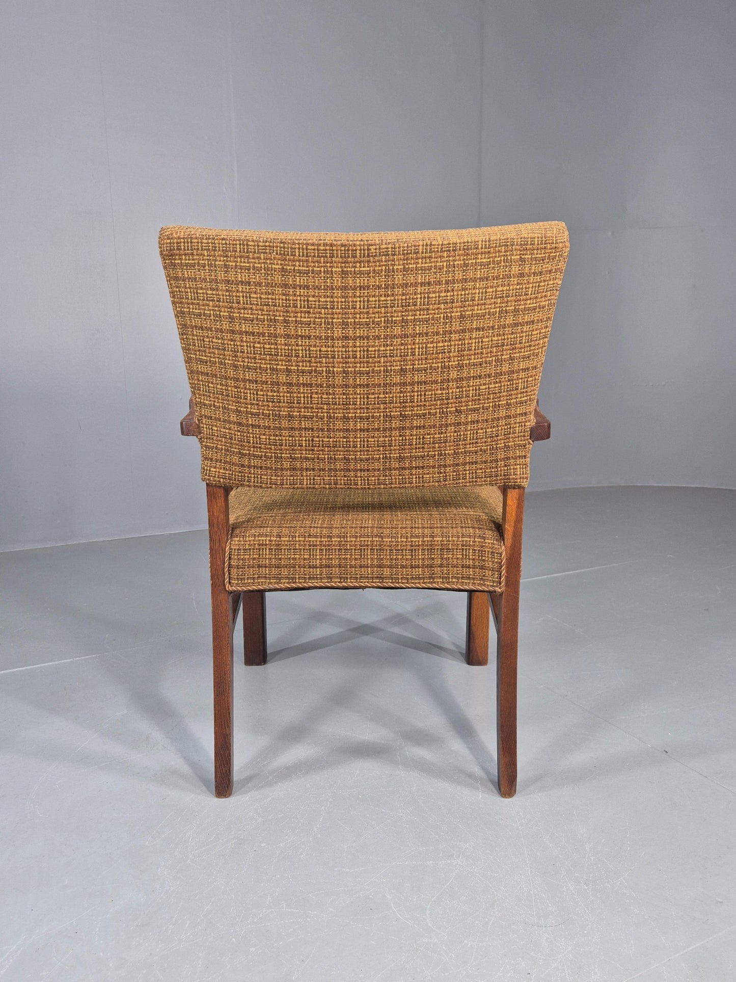 Vintage Elbow Chair 1950s Danish Oak Frame Green Wool Upholstery EB12004