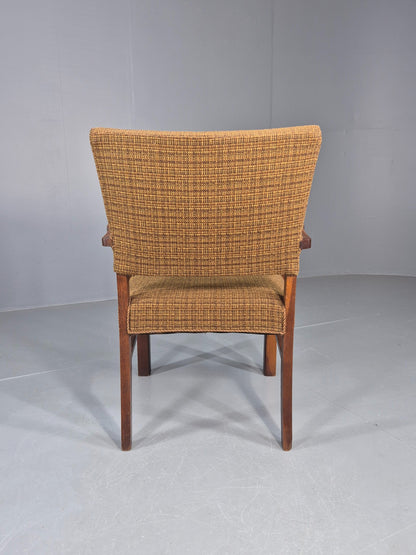 Vintage Elbow Chair 1950s Danish Oak Frame Green Wool Upholstery EB12004
