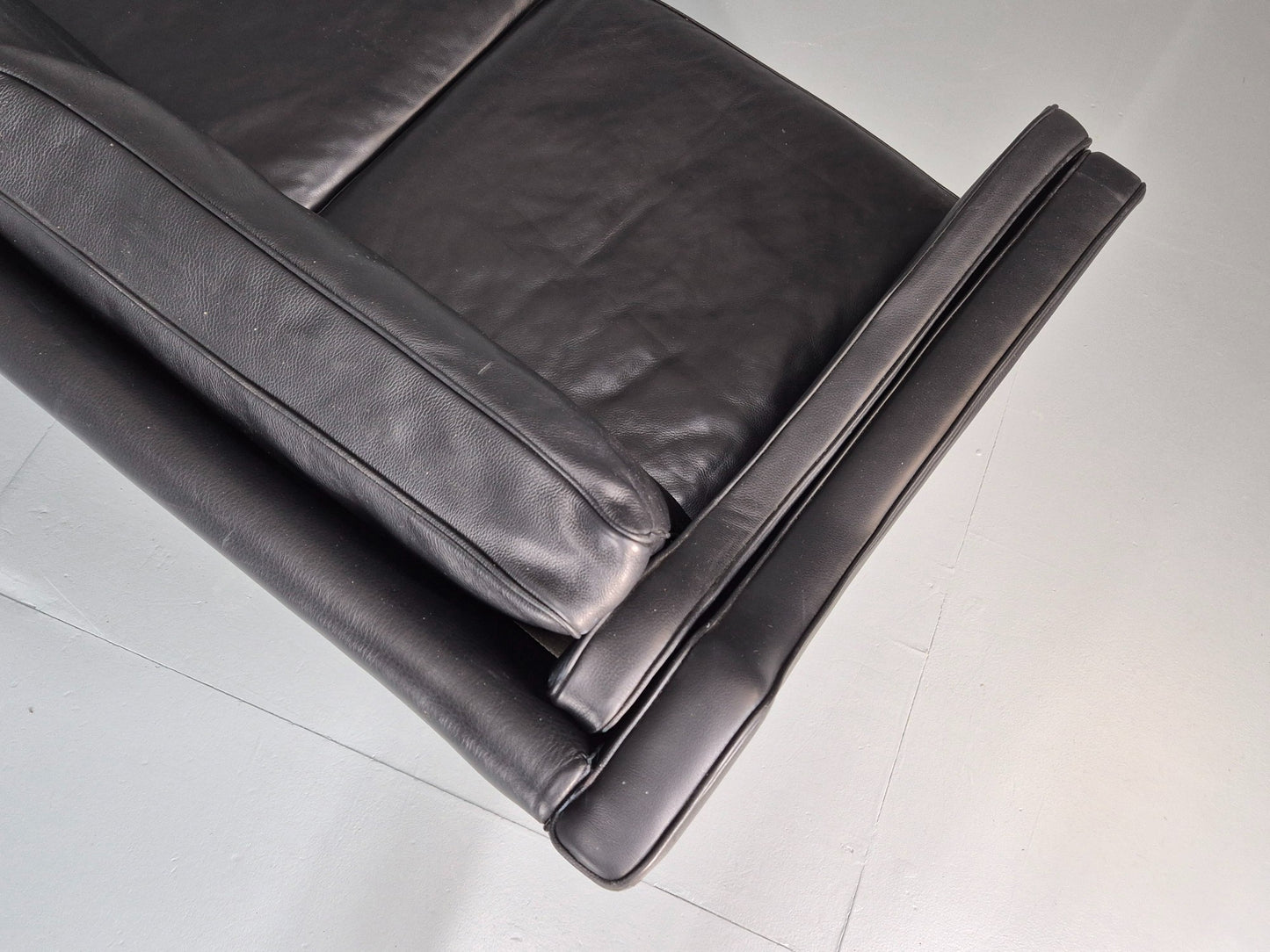 Vintage 3 seater Sofa Mid Century Skippers Black Leather Retro 1970s EB12172