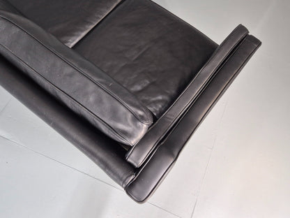 Vintage 3 seater Sofa Mid Century Skippers Black Leather Retro 1970s EB12172