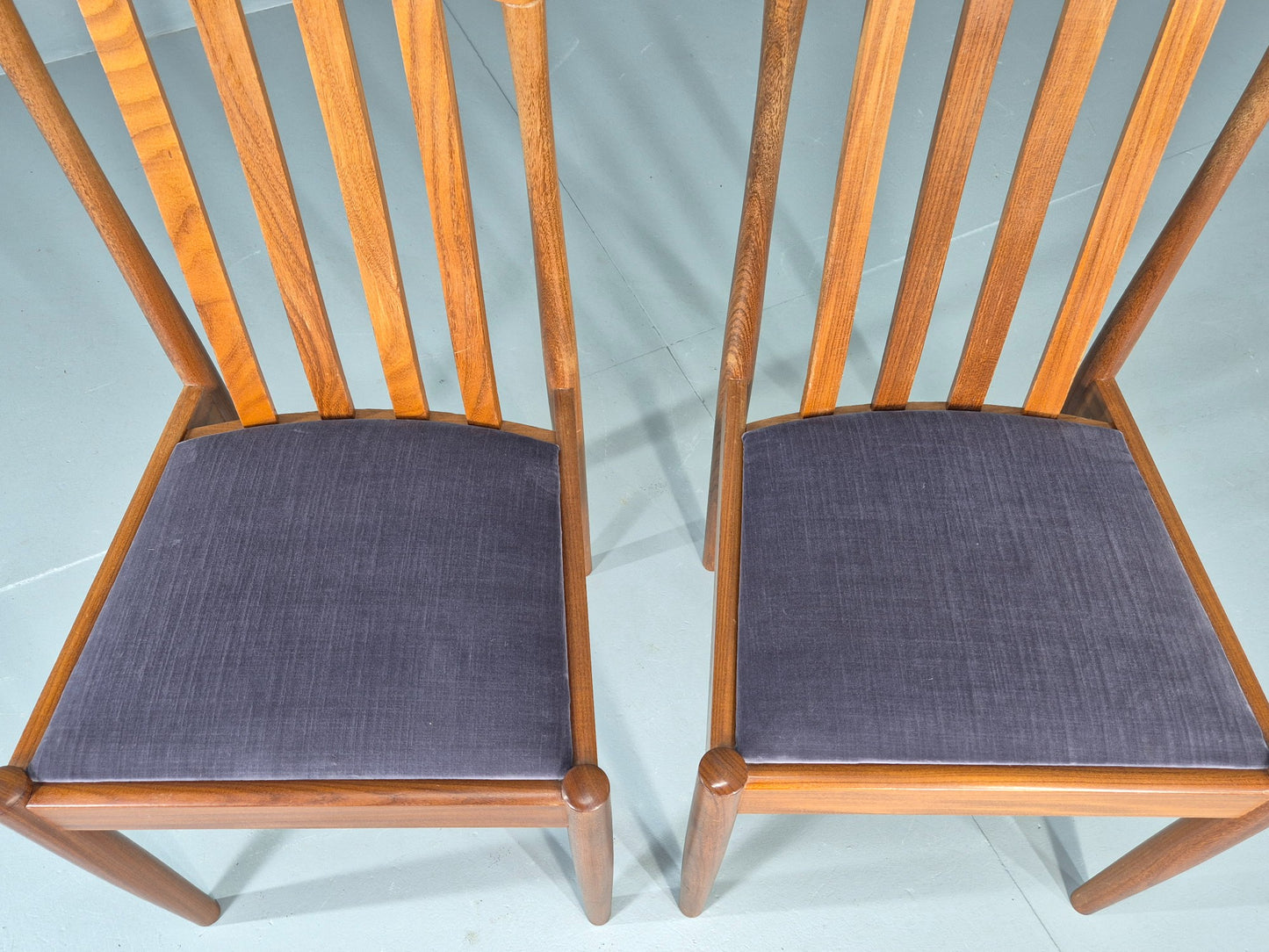 2 Vintage 1970s Dining Chairs Teak Frame New Seats Meredew Brand Retro Eb12489