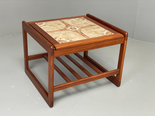 Vintage Side Table Teak Tile Topped 1970s Mid Century Retro Shelf EB12828