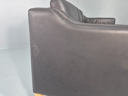 Vintage 3 Seater Sofa Danish Black Leather Mogensen Style Retro MCM 80s EB12440