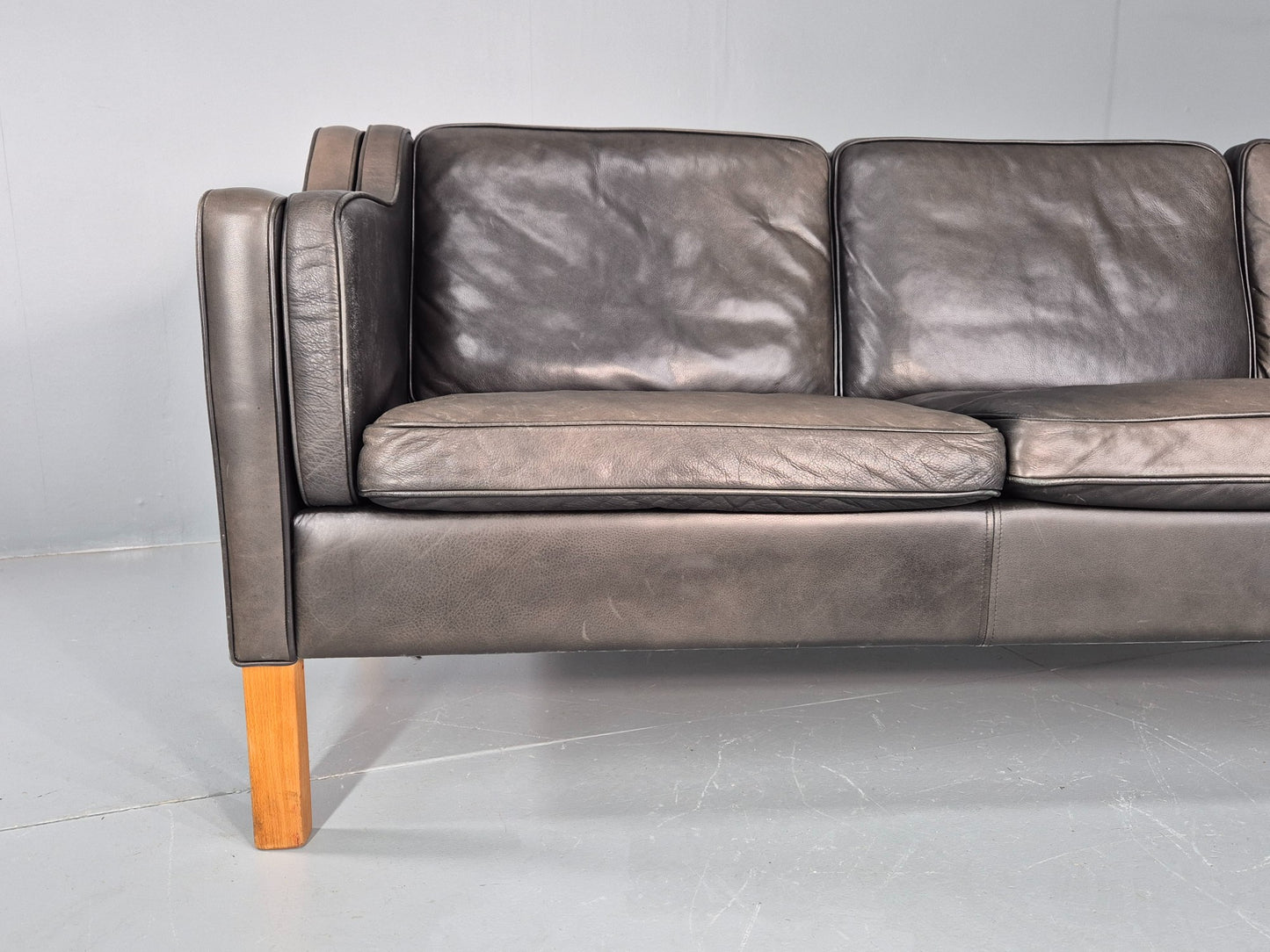 Vintage 3 Seater Sofa Danish Mid Century Black Leather 1970s Retro  EB11628