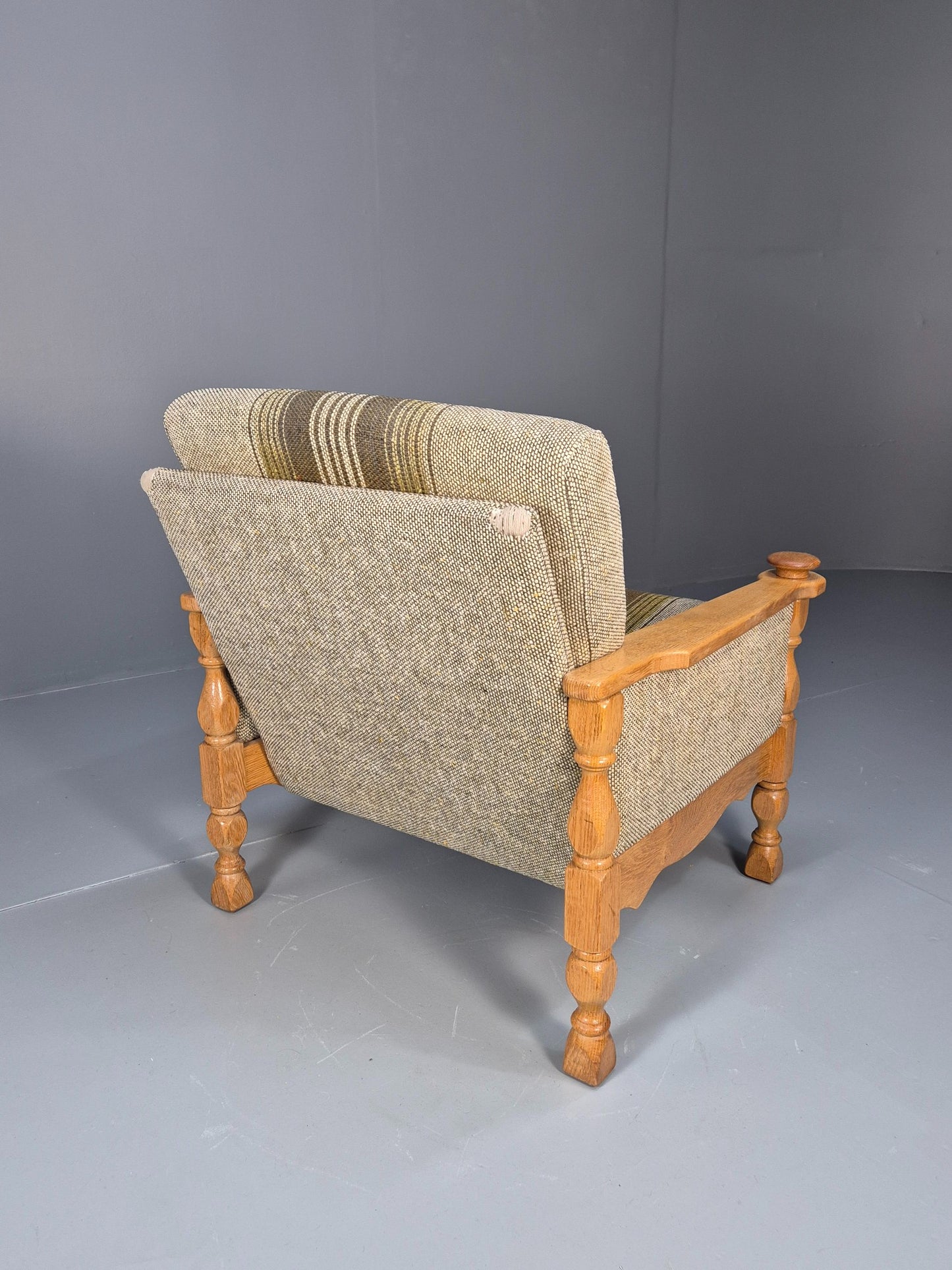 Vintage Danish Kjaernulf Style Oak and Wool Lounge Chair 1970s Retro EB9596