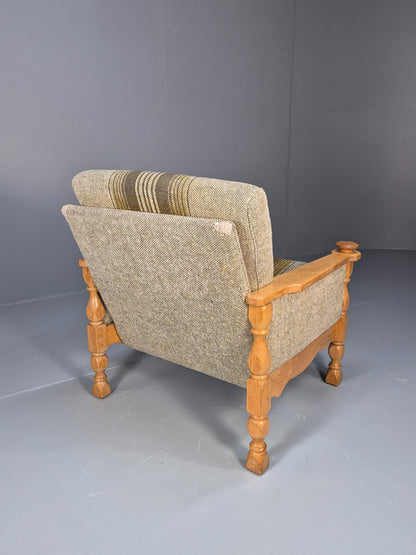 Vintage Danish Kjaernulf Style Oak and Wool Lounge Chair 1970s Retro EB9596