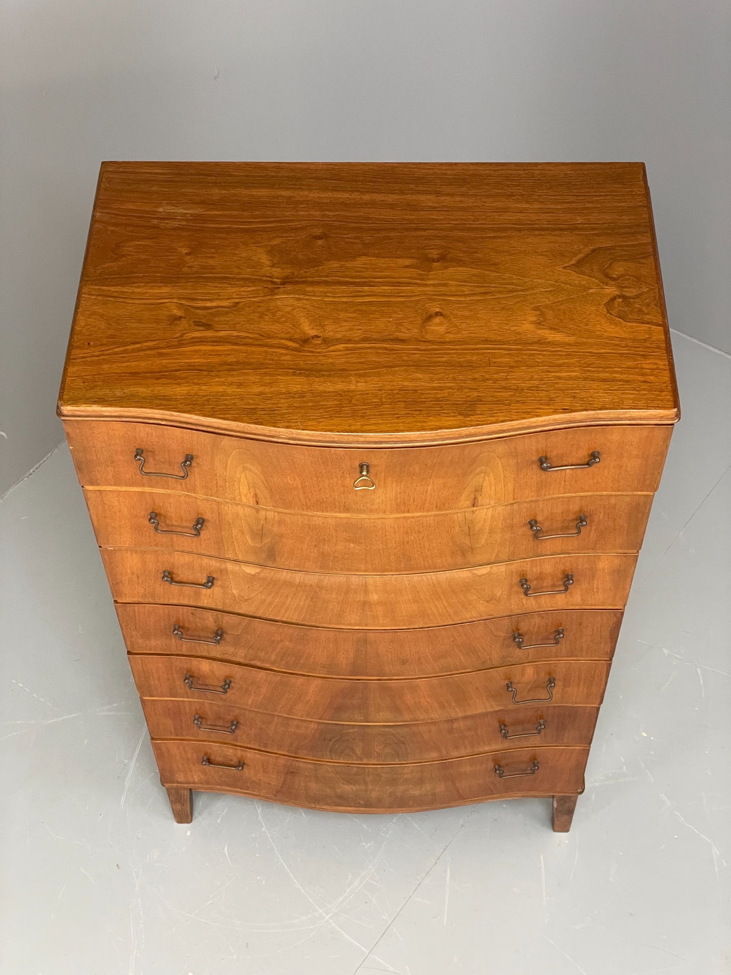Vintage 1950s Walnut Tallboy Chest Of Drawers Danish Retro EB10830