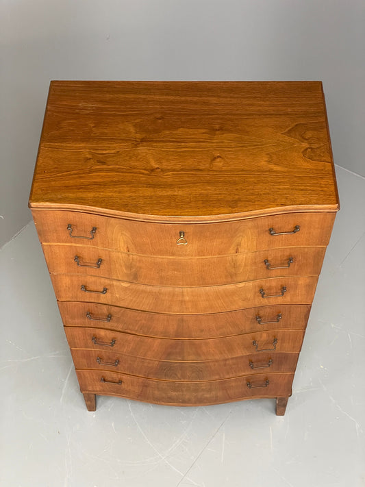 Vintage 1950s Walnut Tallboy Chest Of Drawers Danish Retro EB10830