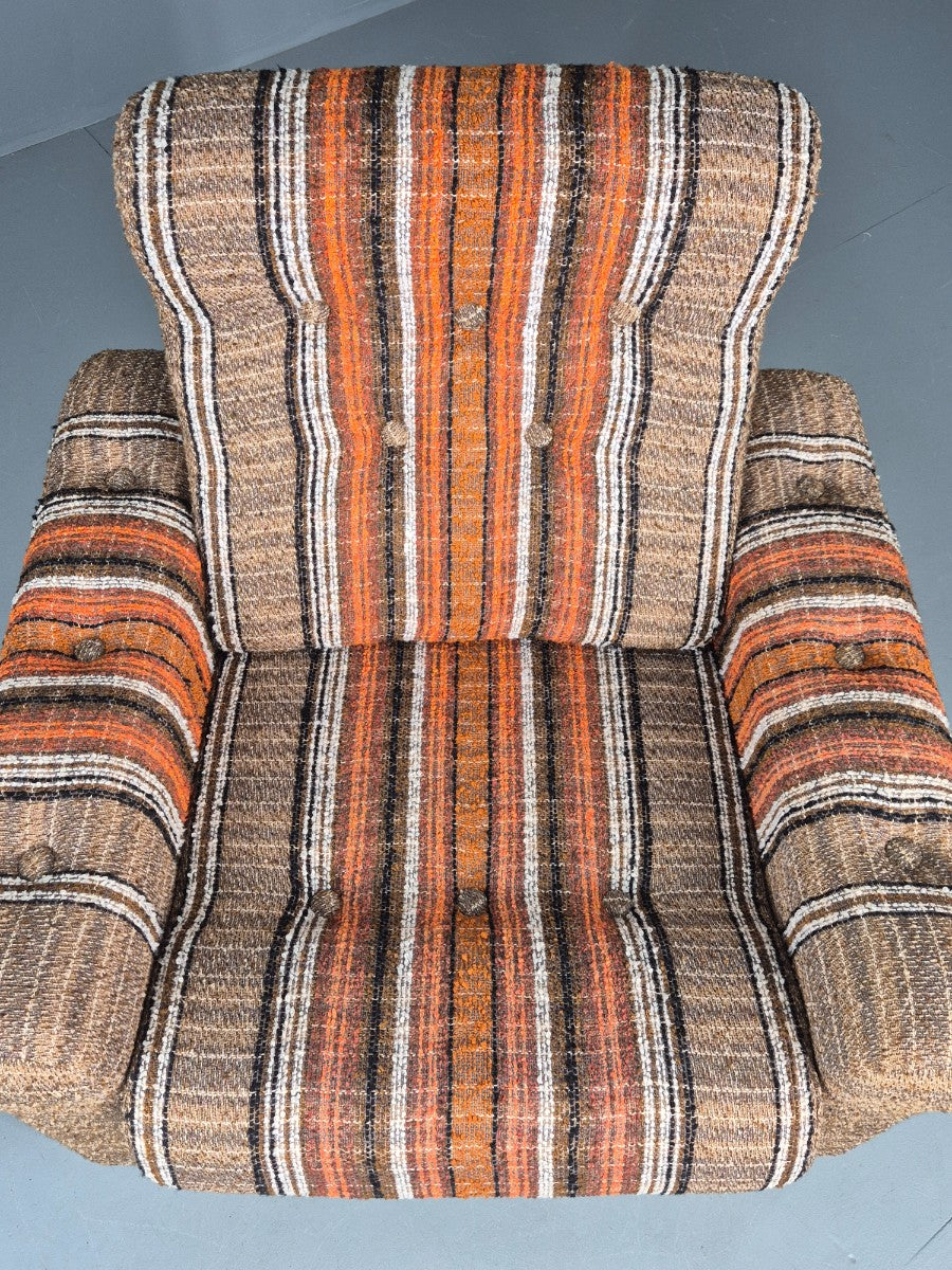 Vintage Retro Lounge Chair 1970s Danish Wool Stripe Upholstery EB12088