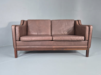 Vintage 2 Seater Sofa Mogens Hansen Brown Leather 80s Retro Mid Century EB12384