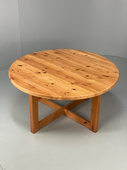 Vintage Pine Coffee Table Round Solid 1970s Wilhelmsson Style Swedish EB10823