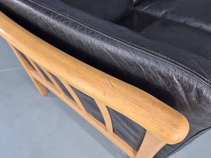 Vintage 3 Seater Sofa Danish Black Leather Mid Century Design Retro EB11925 M3SS