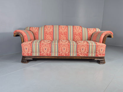 Vintage 3 Seater Sofa Art Deco Bergere Walnut Frame Cotton Colourful EB12734