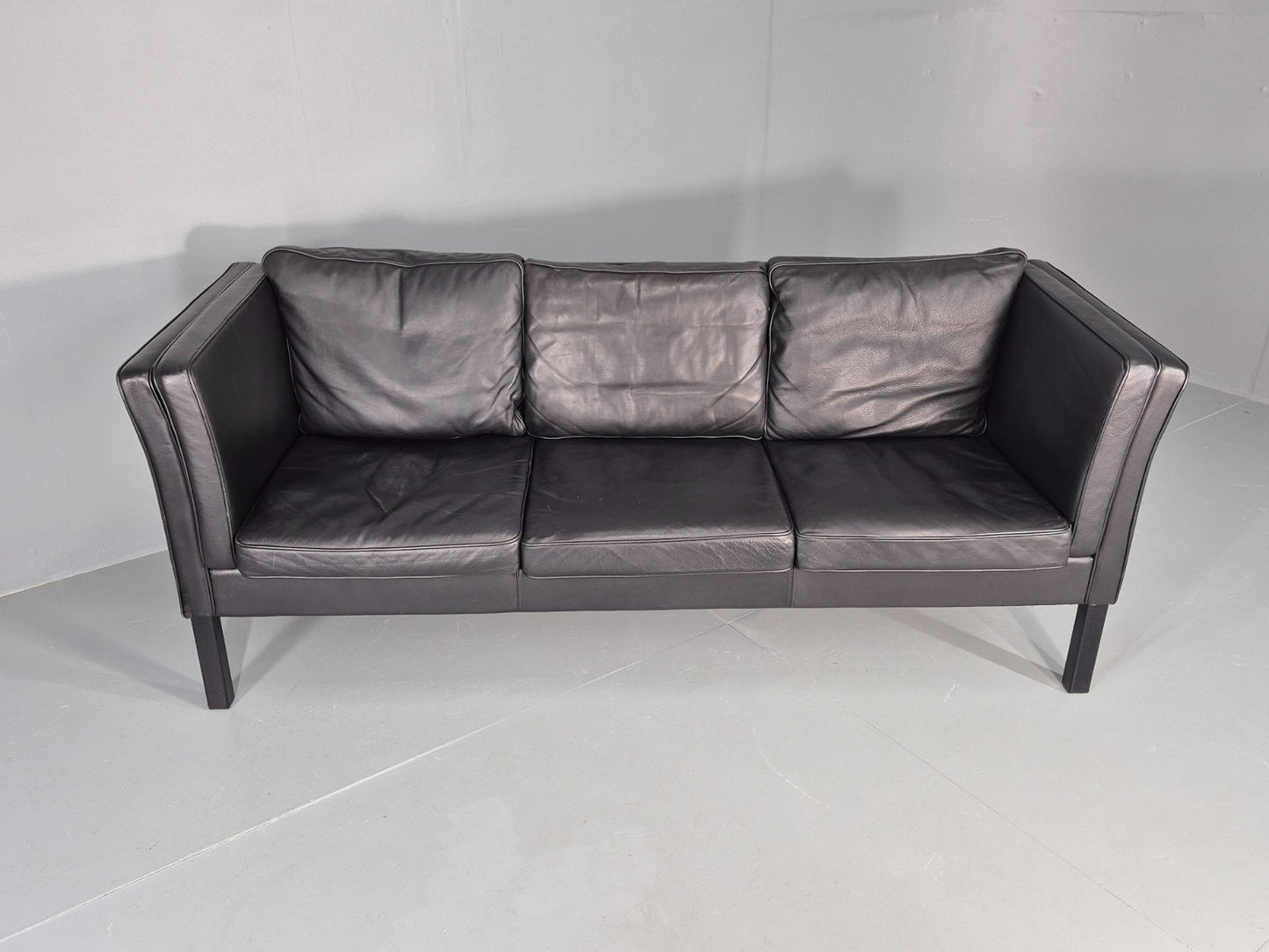 Vintage 3 Seater Sofa Danish Design Black Leather Mid Century Retro EB8627 M3SS
