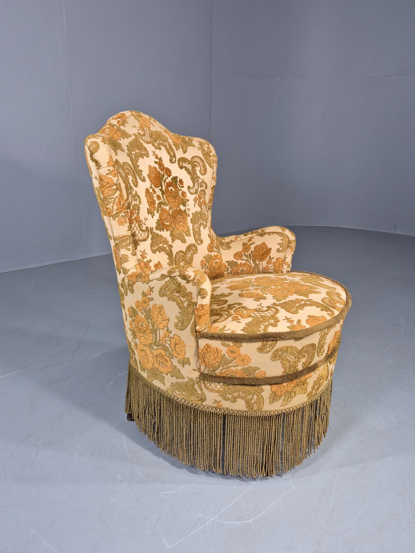 Danish 1970s Rococo Revival Bedroom Chair Gold Velour Moquette Retro EB12741