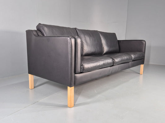 Vintage 3 Seater Sofa Danish Black Leather 1980s Retro Mid Century Style EB11938