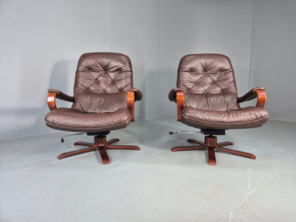 2 Vintage Danish Lounge Chairs Swivel Recline Leather Mid Century Retro EB13093