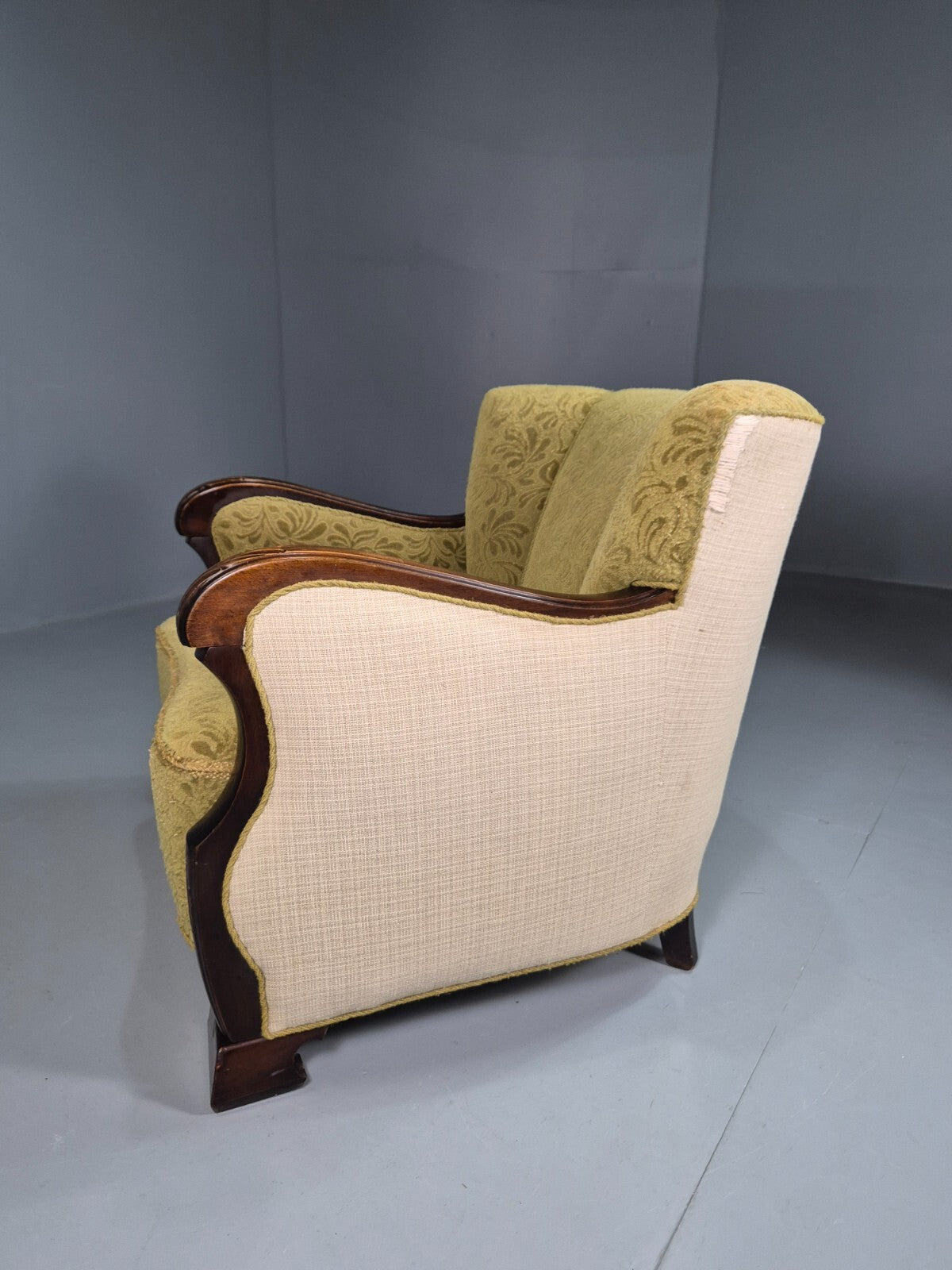 Vintage Danish Lounge Chair Green and Cream Art Deco Antique 1930s EB7575 VCLO