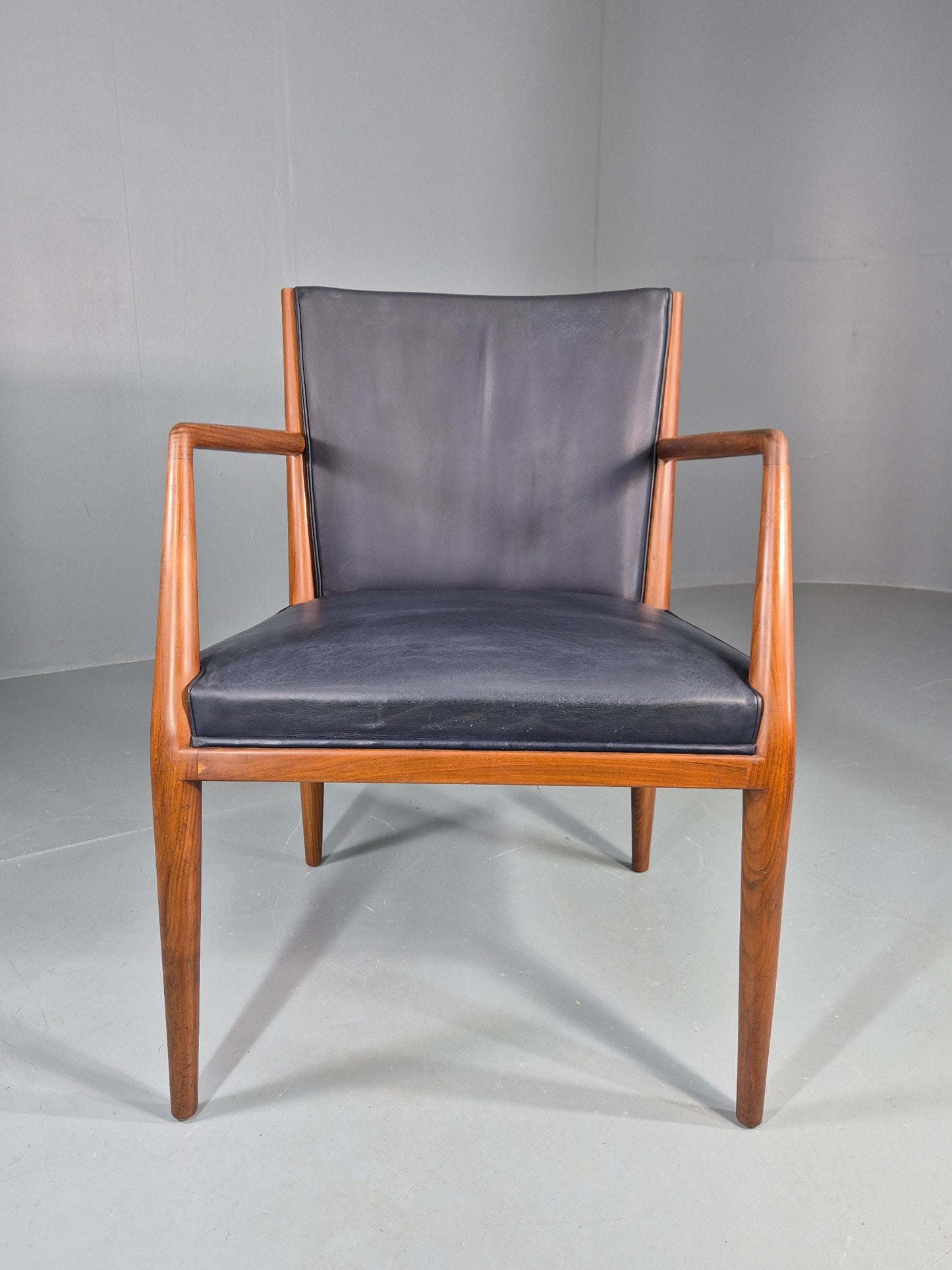 Vintage Mid Century Teak Armchair Blue Leather 1960s Retro EB11906