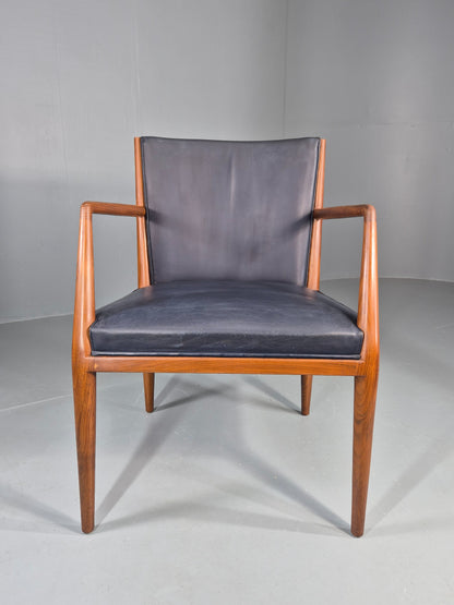 Vintage Mid Century Teak Armchair Blue Leather 1960s Retro EB11906