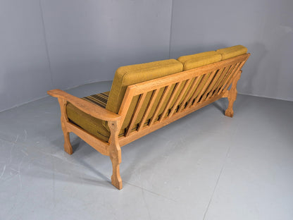 Vintage Danish 3 seater Sofa Oak Kjaenulf Green Cushions 1970s Retro EB12776