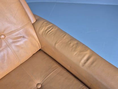 Vintage 3 Seater Mid Century Sofa Tan Leather 1970s Retro Chrome Feet  EB11773