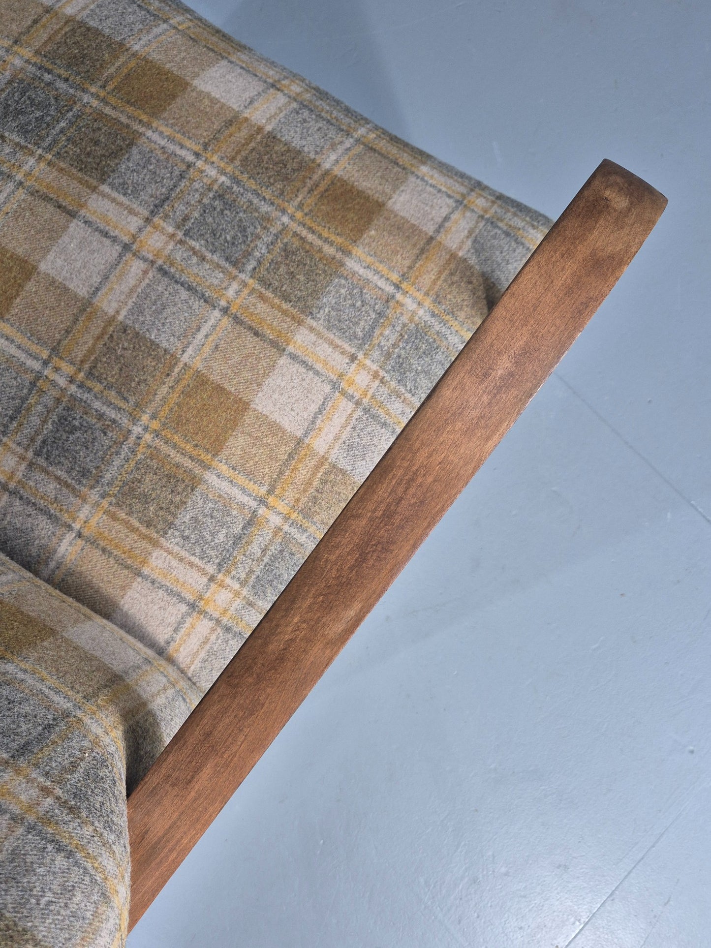 Vintage Danish Art Deco Open Armchair New Upholstery Snowshill Tartan EB12310