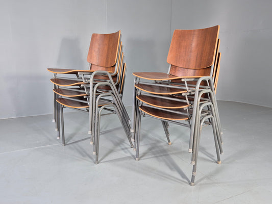 8 Vintage Danish Industrial Chairs Mid Century Teak and Steel Retro EB12664