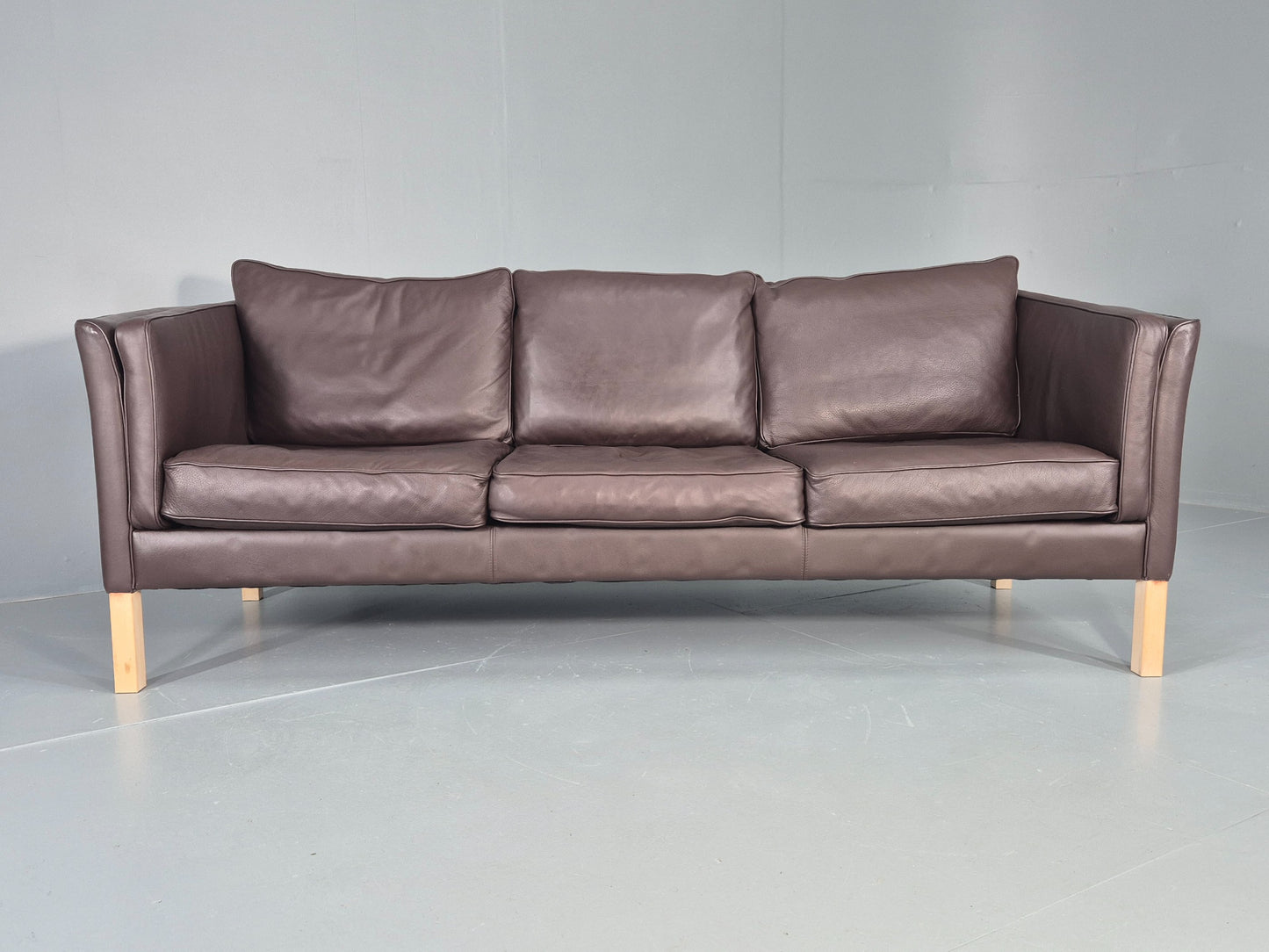 Vintage Danish 3 seat Sofa Brown Leather 1980s Retro MCM EB12433