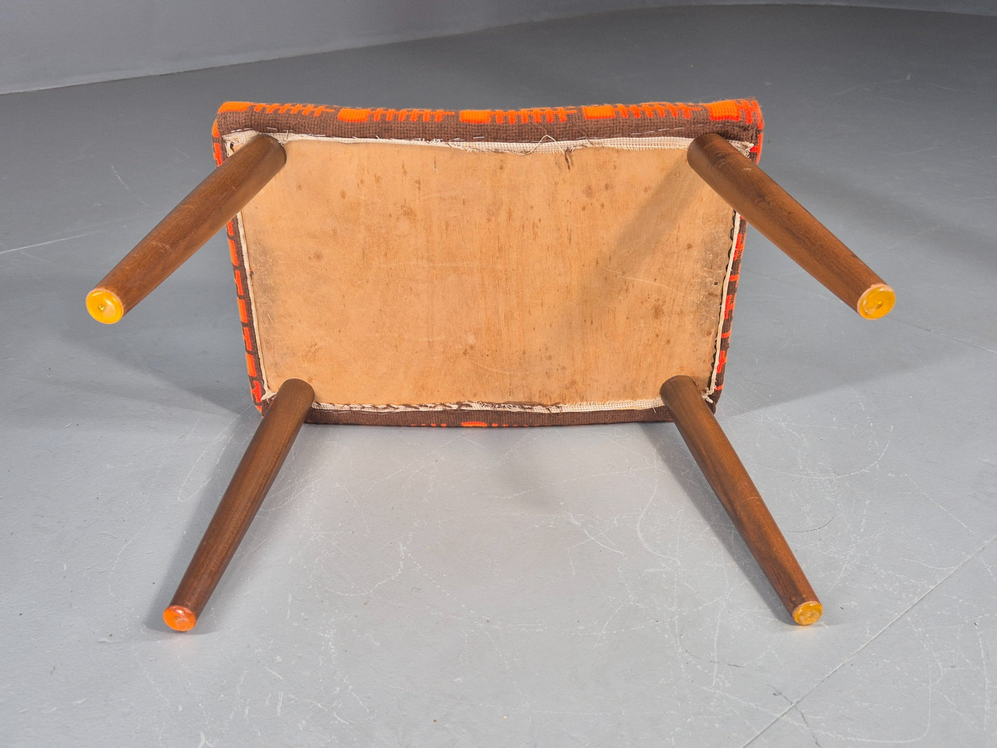 Vintage Mid Century Footstool Danish Orange and Brown Beech Legs 1960s EB12094