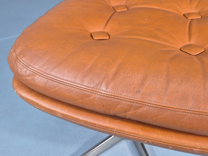 Vintage Danish Mid Century Footstool Tan Leather Swivel Base Retro 1960s EB12151
