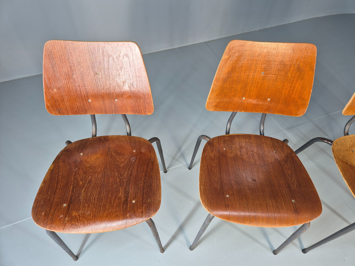 4 Vintage Danish Industrial Steel and Ply Stacking Chair 1960s Retro EB12655