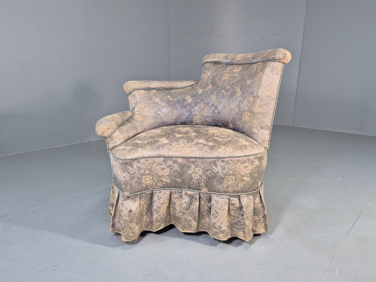 Vintage Asymmetrical Antique Chair Danish 1800s Floral Damask With Skirt EB12747