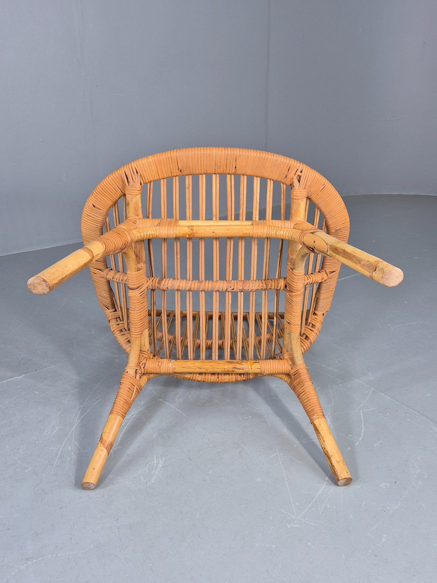 Vintage 1970s Cane Tub Chair New Cushion Retro EB12267