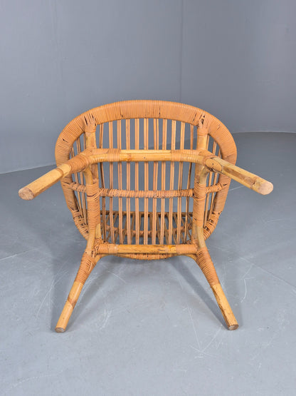 Vintage 1970s Cane Tub Chair New Cushion Retro EB12267