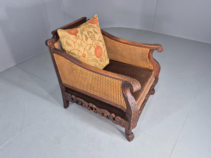 Vintage Danish Oak Lounge Chair Antique Bergere Carving Baroque 1920s EB12678